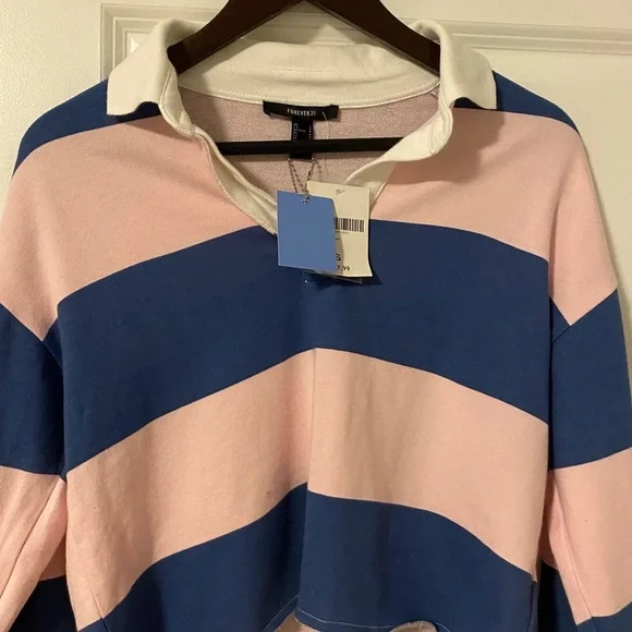 NEVER WORN! Striped Pink and Blue Long Sleeve Top - Picture 2 of 5